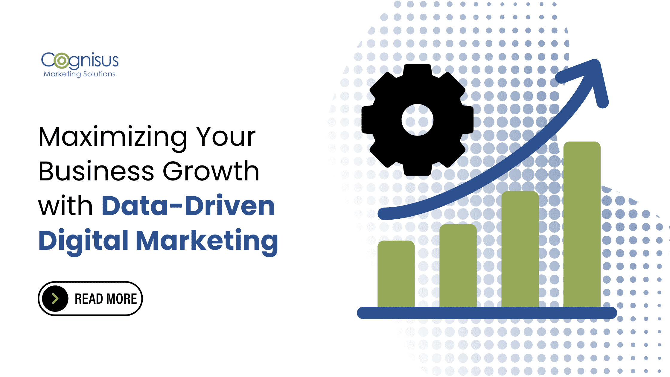 An illustration of an upward-growing bar chart, along with the blog title and a "Read More" button.